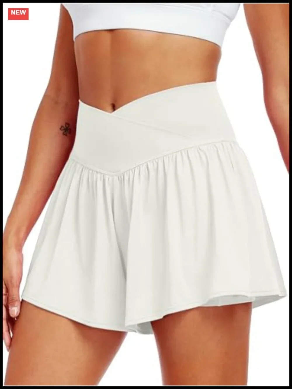2-in-1 Athletic Shorts with Skirt - V-Waist High Rise, Breathable Yoga Lining,